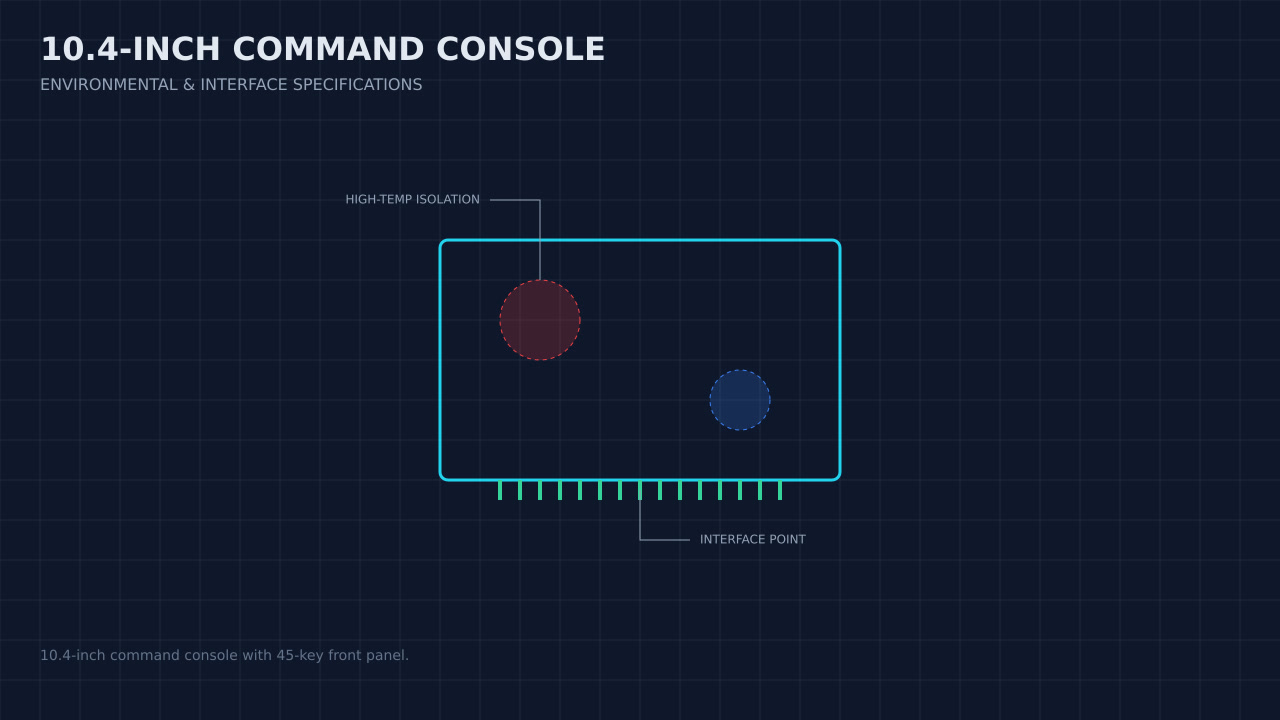 Illustration, not a photograph, of a technical review of the 10.4-inch command console record.
