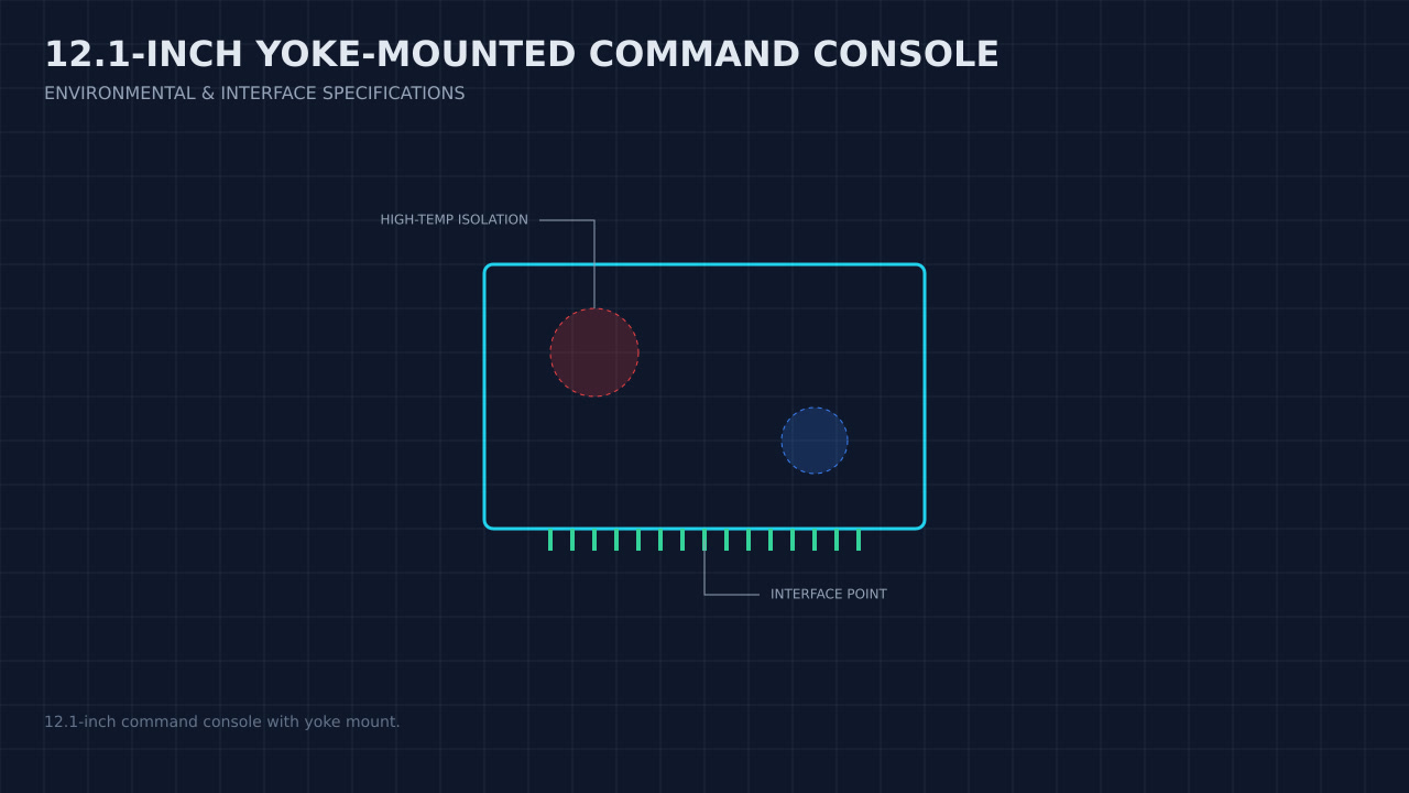 Illustration, not a photograph, of a technical review of the 12.1-inch yoke-mounted command console record.