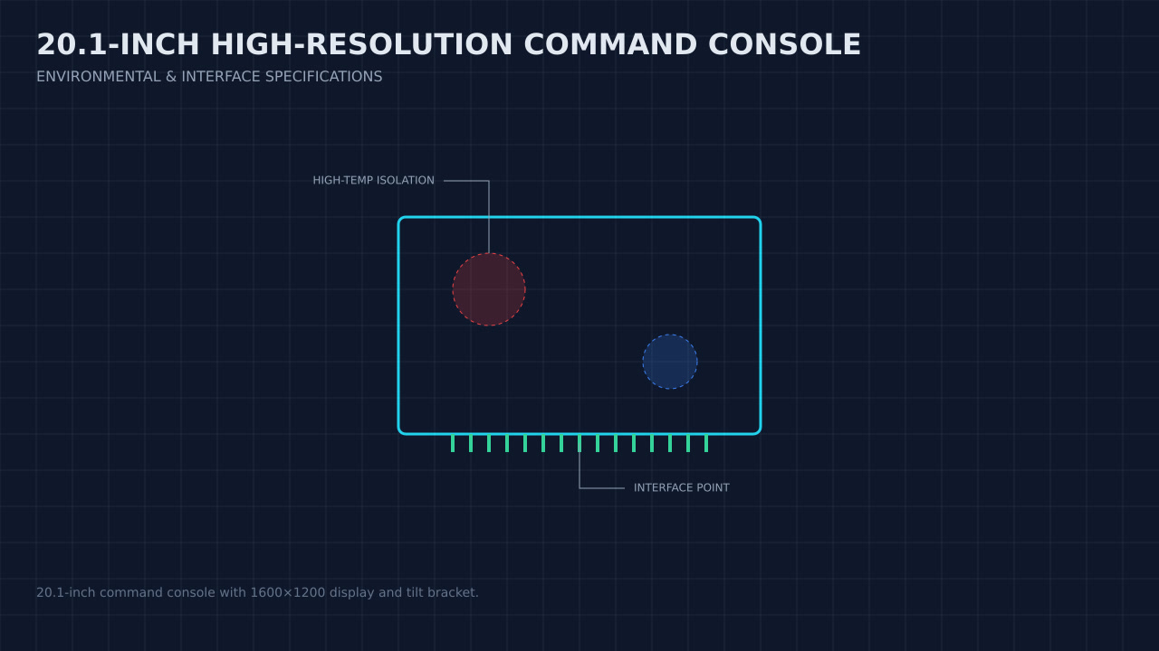 Illustration, not a photograph, of a technical review of the 20.1-inch high-resolution command console record.