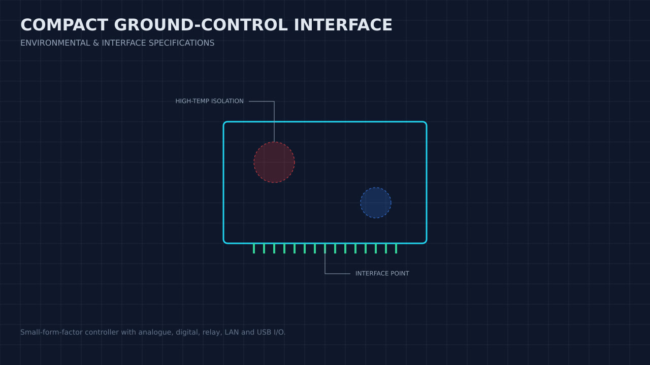Illustration, not a photograph, of a technical review of the compact ground-control interface record.