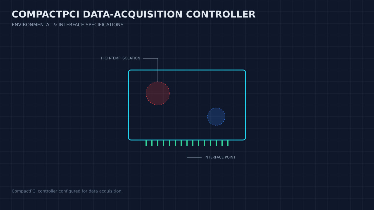 Illustration, not a photograph, of a technical review of the compactpci data-acquisition controller record.