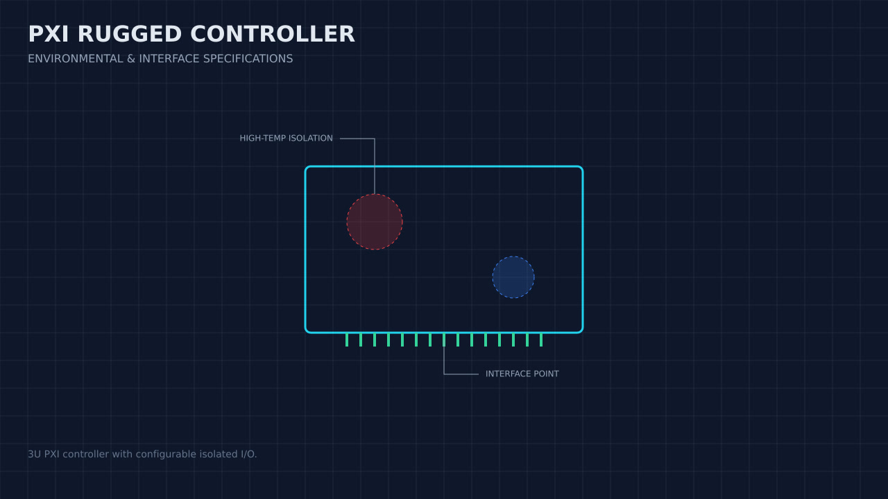 Illustration, not a photograph, of a technical review of the pxi rugged controller record.