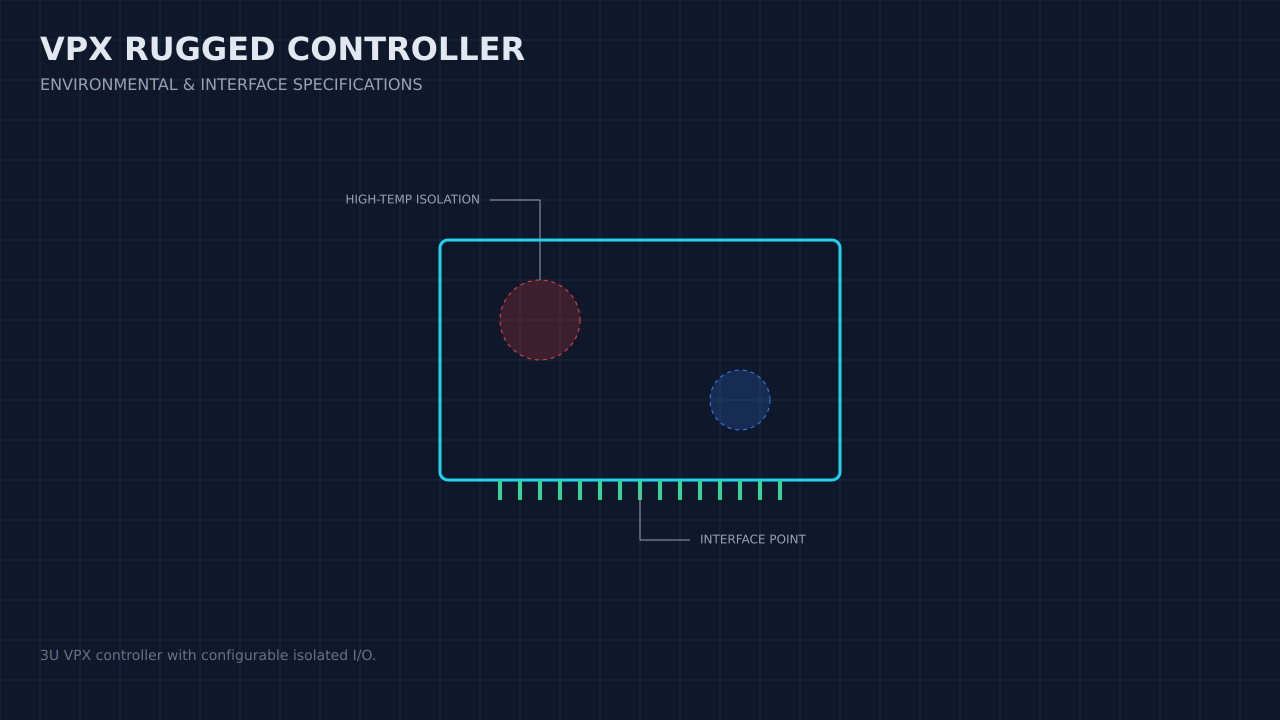 Illustration, not a photograph, of a technical review of the vpx rugged controller record.