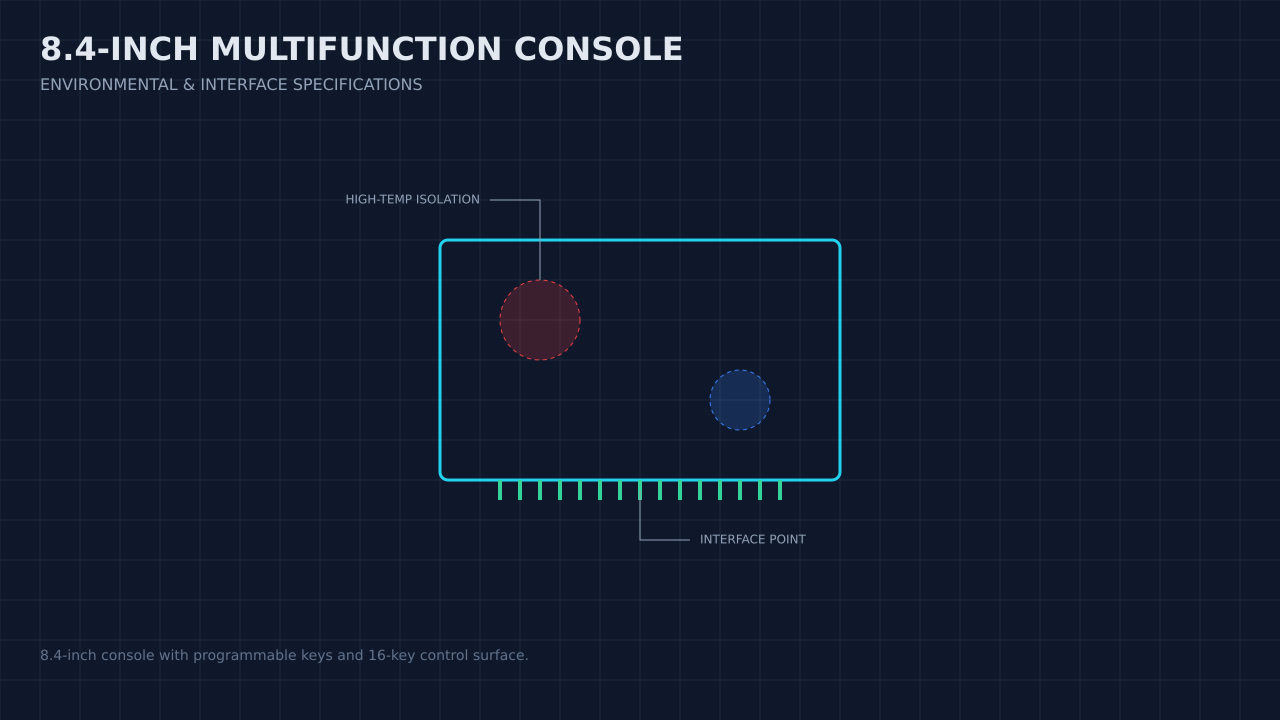 Illustration, not a photograph, of a technical review of the 8.4-inch multifunction console record.