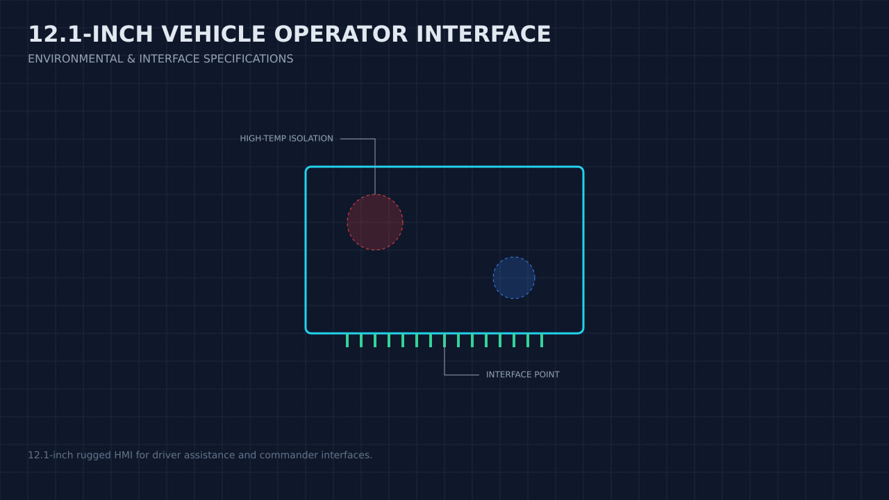 Illustration, not a photograph, of a technical review of the 12.1-inch vehicle operator interface record.