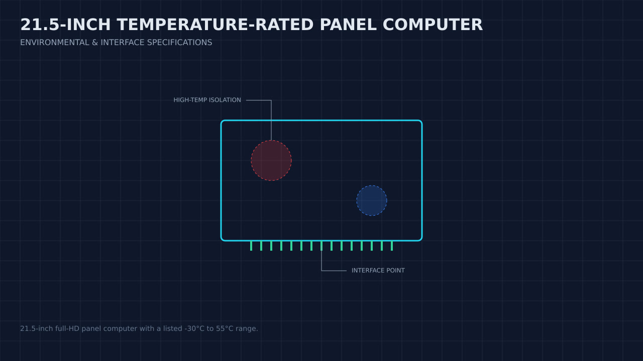 Illustration, not a photograph, of a technical review of the 21.5-inch temperature-rated panel computer record.