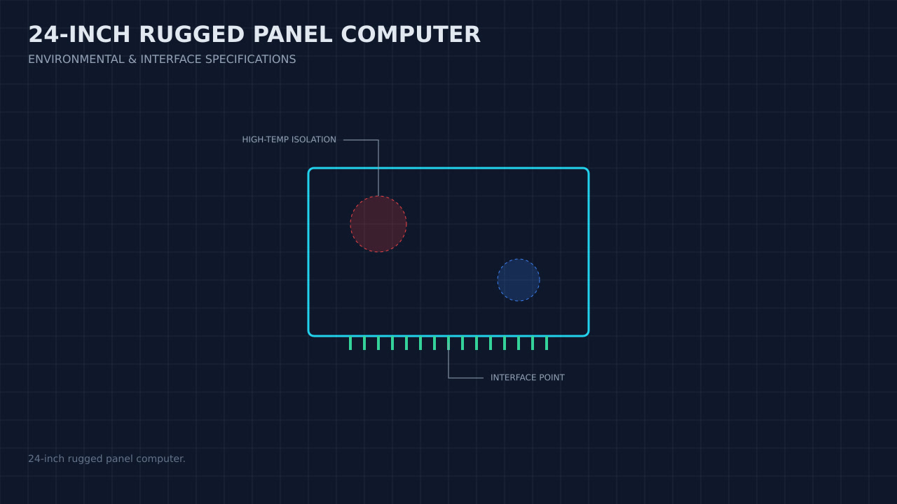 Illustration, not a photograph, of a technical review of the 24-inch rugged panel computer record.