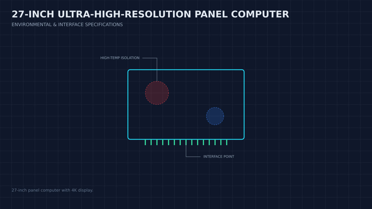 Illustration, not a photograph, of a technical review of the 27-inch ultra-high-resolution panel computer record.