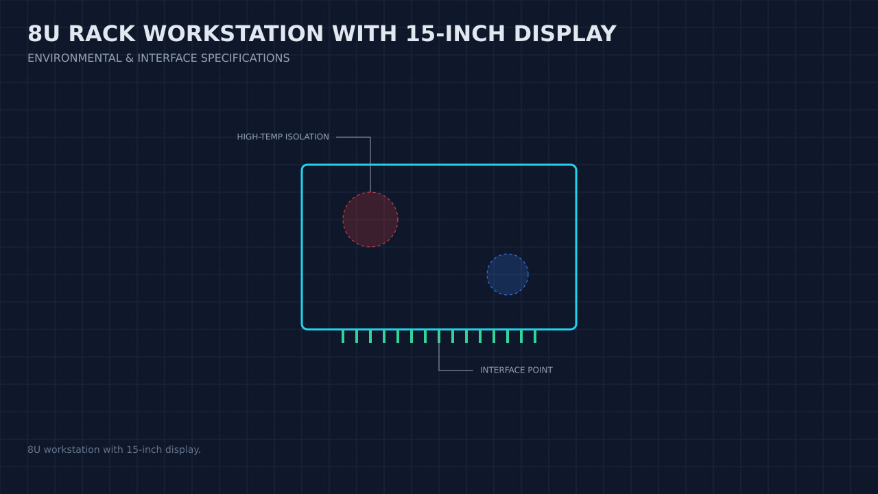 Illustration, not a photograph, of a technical review of the 8u rack workstation with 15-inch display record.
