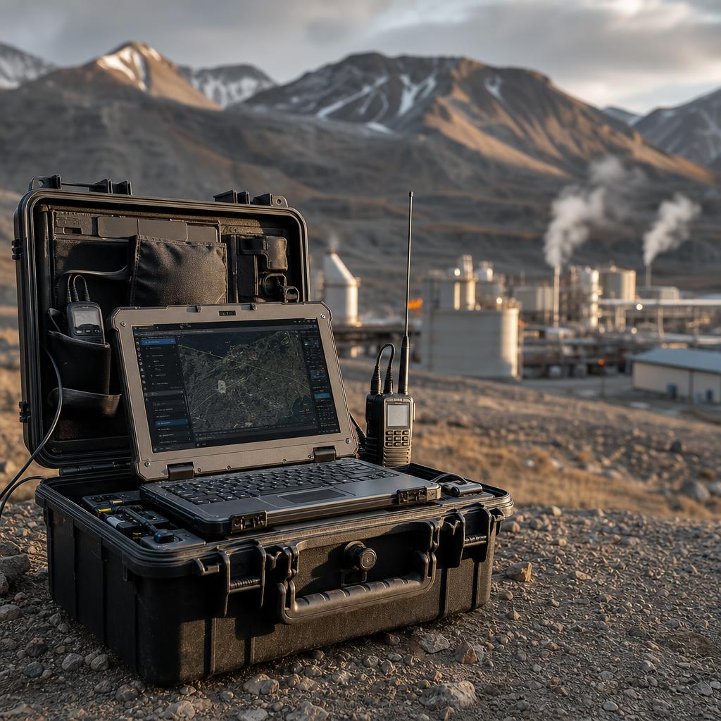 Response team rehearsing a rapid connectivity-restoration deployment in the field.
