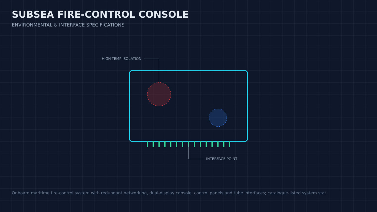 Illustration, not a photograph, of a technical review of the subsea fire-control console record.