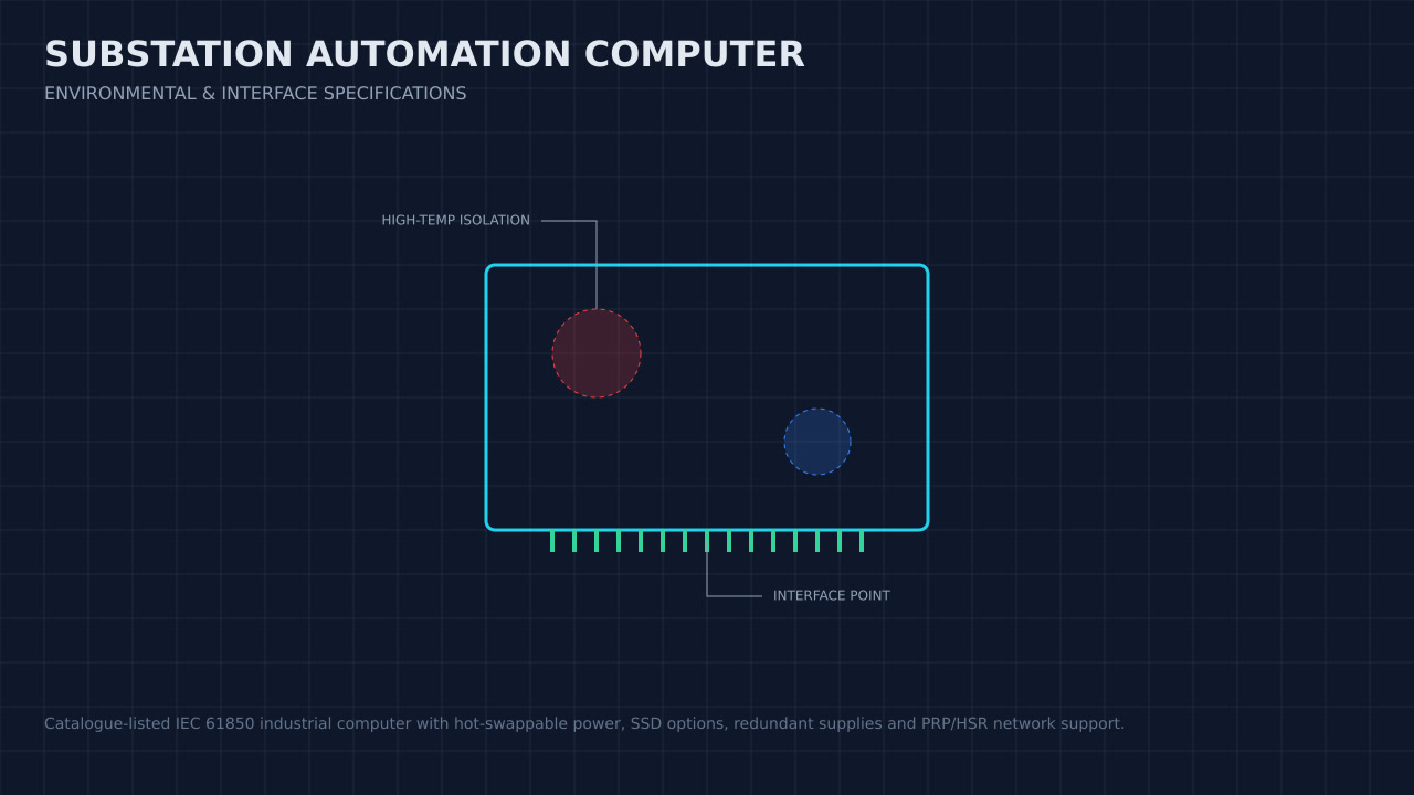 Illustration, not a photograph, of a technical review of the substation automation computer record.