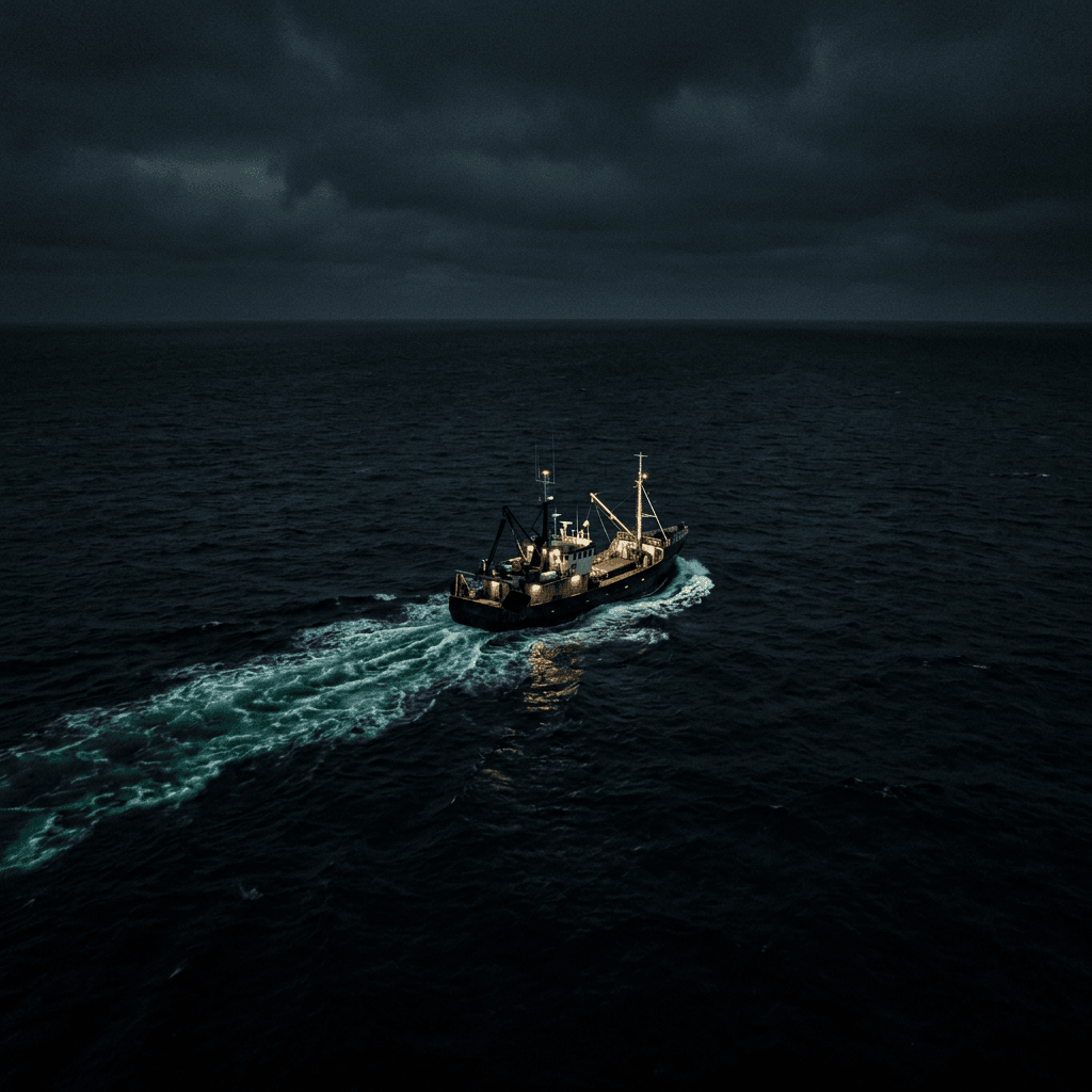 A fisheries operations centre with analysts tracking vessels on a wide-area maritime map.