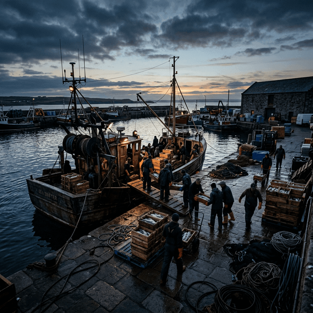 A quality inspector logging a catch at a seafood processing facility.