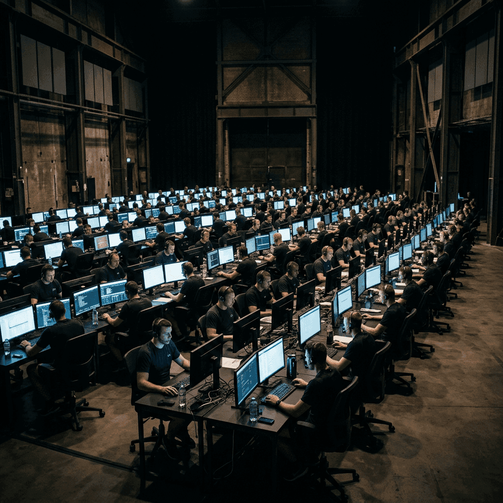 Operators at training consoles in a mixed cyber, unmanned and space readiness centre.