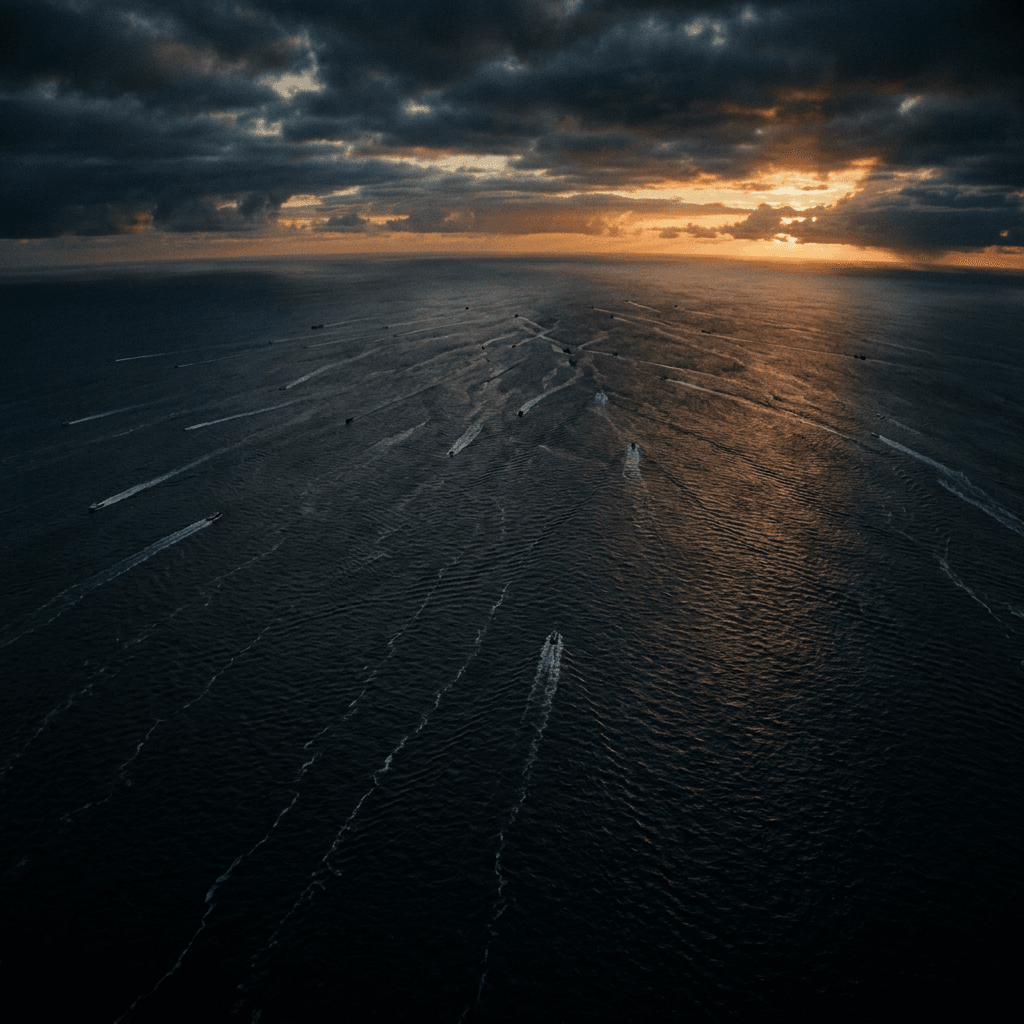 A coast guard operations centre overlooking a wide stretch of open ocean at first light.