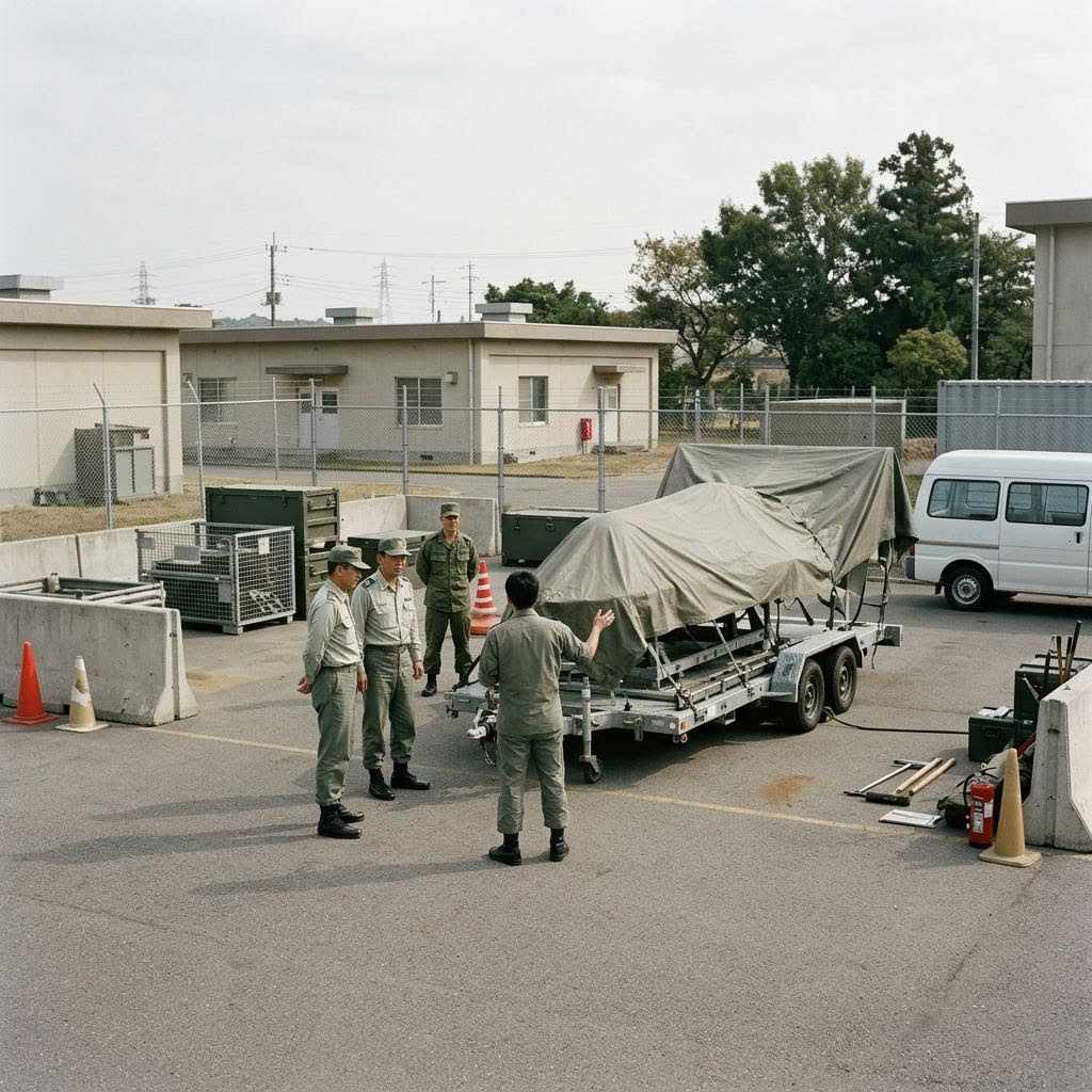 China training area showing harpy unmanned combat-aircraft upgrades and support equipment and a restrained supply-chain scene.