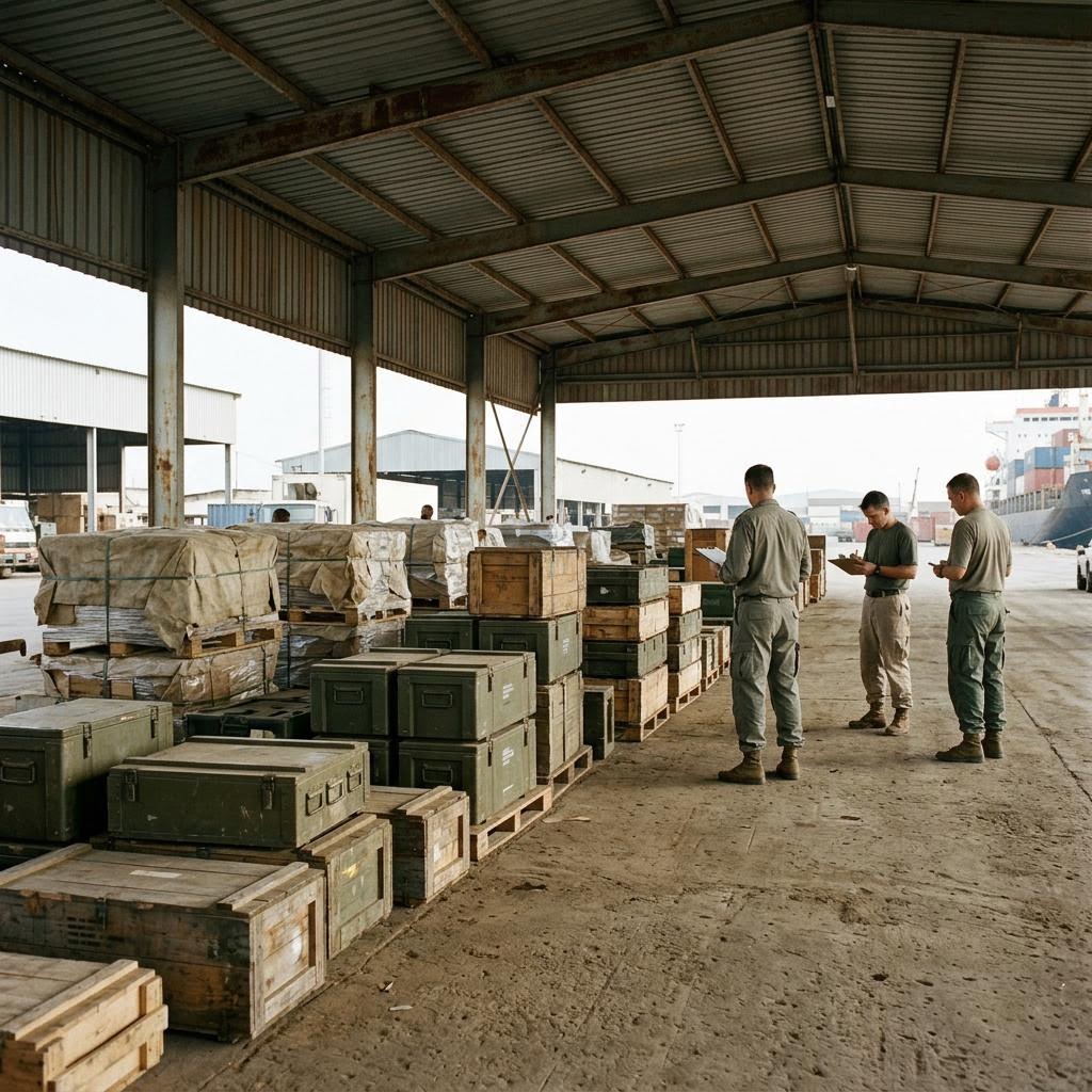Ethiopia inspection queue showing arms and military materiel during war with eritrea equipment and a restrained supply-chain scene.