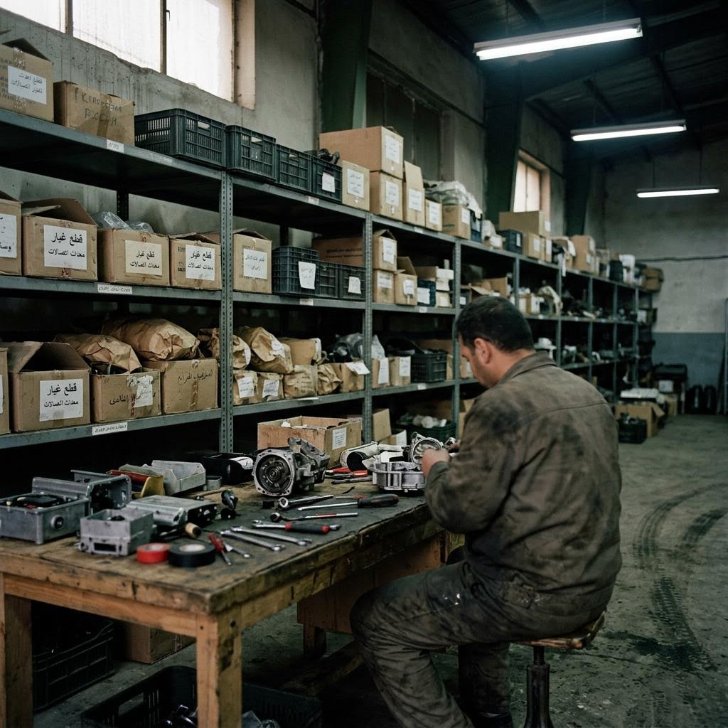 Syria component shelf showing arms and military equipment equipment and a restrained supply-chain scene.